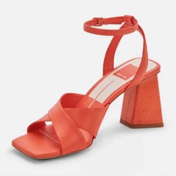 Dolce Vita Tiki Heel In Persimmon - Stack Heel Shoes - Ankle Strap Sandals - Picture 2 of 7